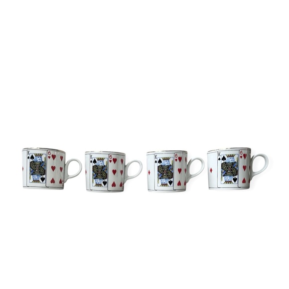 Set of 4 Horchow Demitasse Coffee Tea Cups w/ Playing Cards Poker Bridge Design - Picture 9 of 13